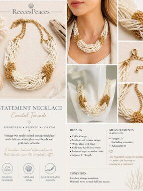 Designer-Inspired Torsade Necklace | Vintage 90s White Seed Bead & Gold